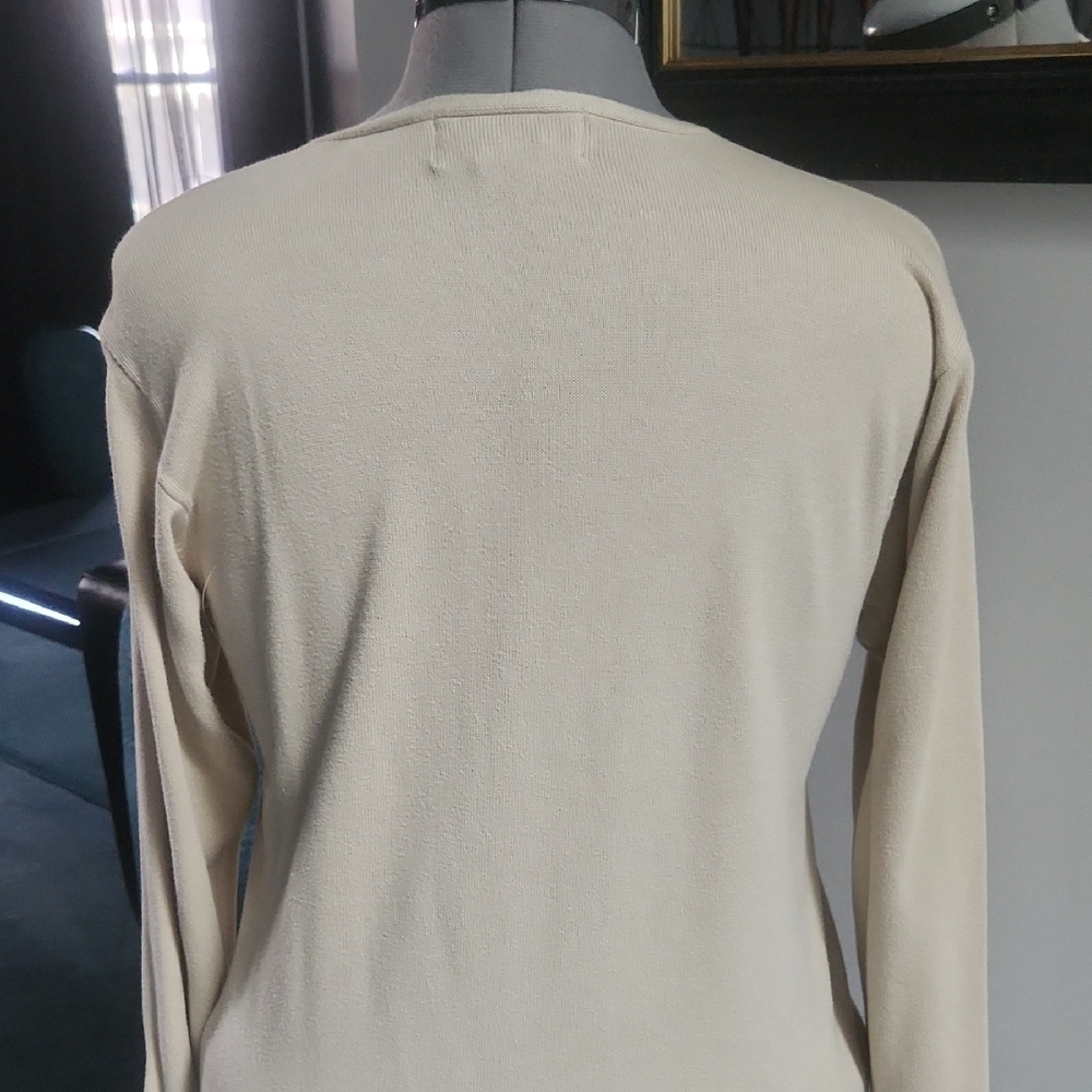 Women's Cream V-Neck Sweater - Picture 2 of 2